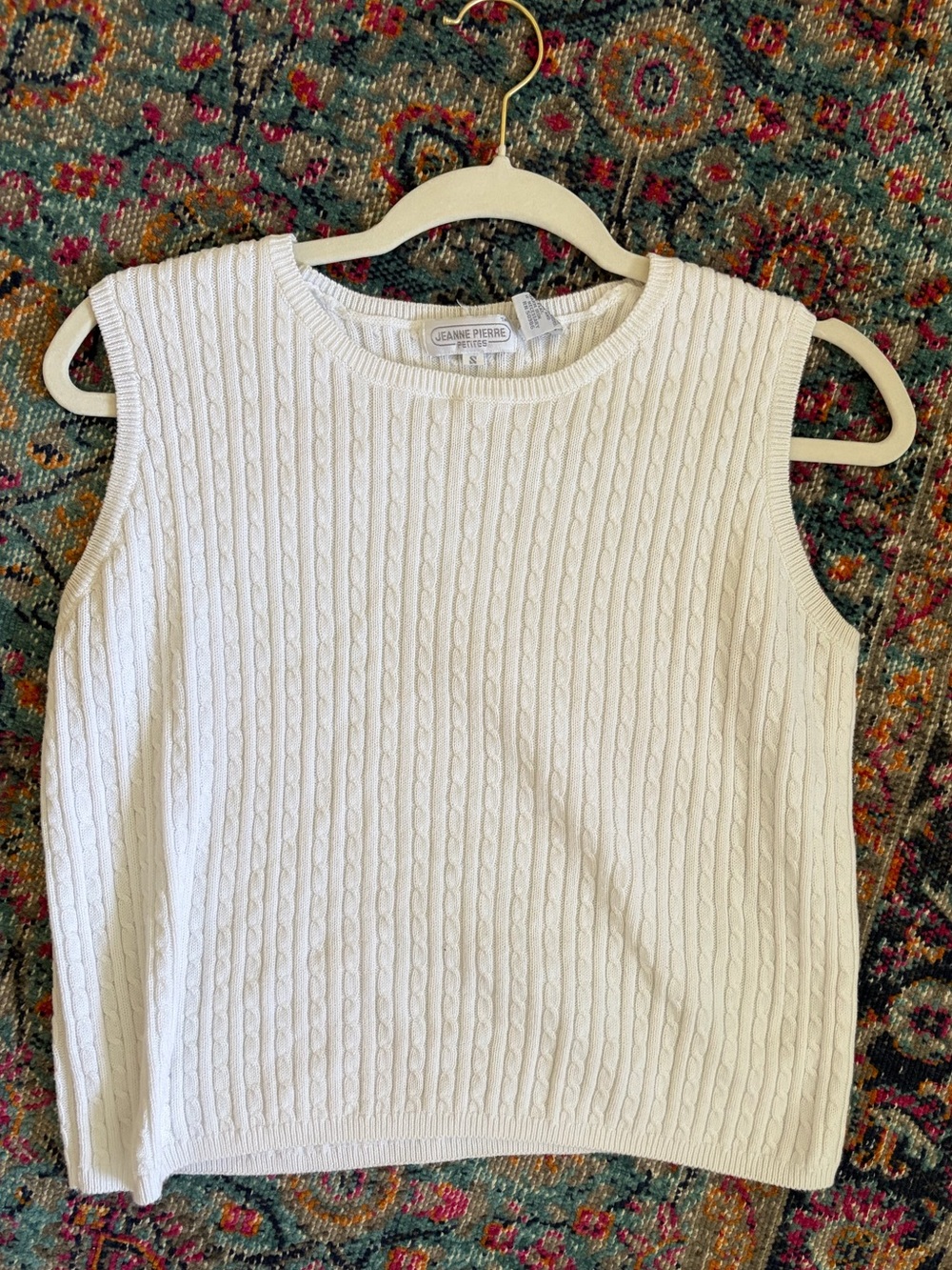 JEANNE PIERRE Cream Cable-Knit Sleeveless Top